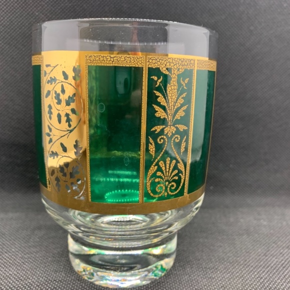 8 mid century low ball green and gold glasses with wooden glass caddy - Picture 4 of 13